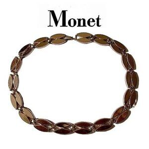 Monet Rice Disc Necklace Link Chain Gold Tone